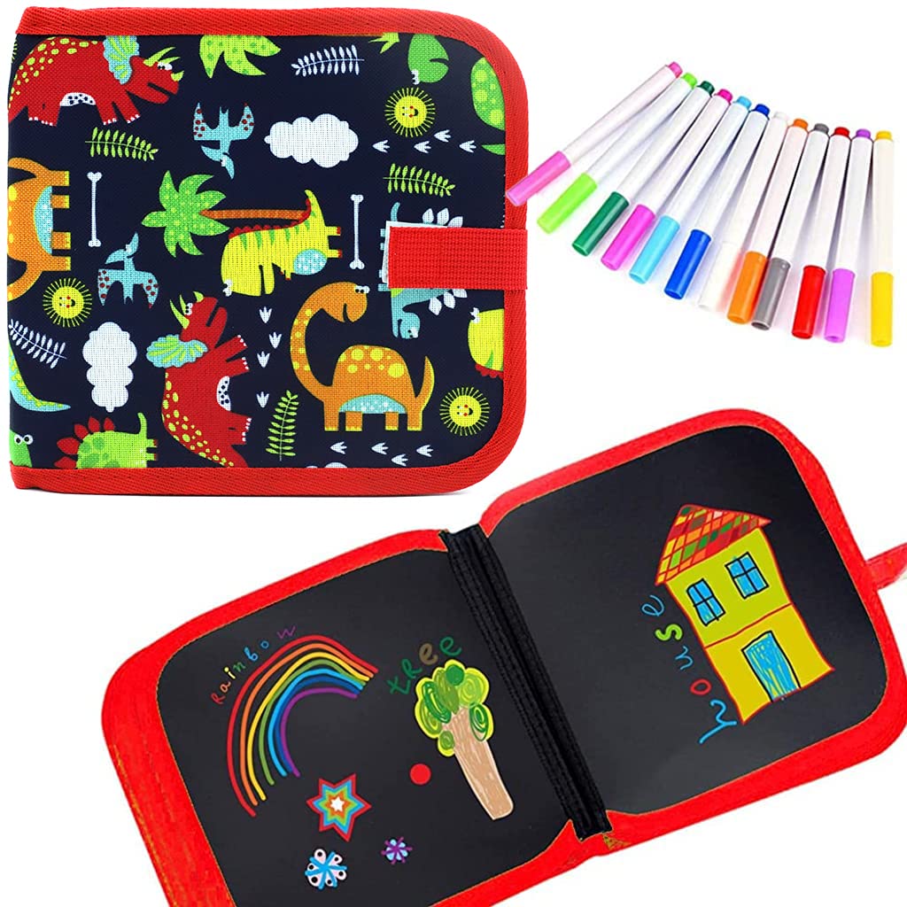 PATPAT Erasable Doodle Drawing Book, 14 Pages Reusable Drawing Pads with 12 Water-Soluble Chalk Markers for Children, Preschool Art Toy, Portable Writing Painting Gift Set for Boys and Girls-Red PATPAT Erasable Doodle Drawing Book, 14 Pages Reusable Drawing Pads with 12 Water-Soluble Chalk Markers for Children, Preschool Art Toy, Portable Writing Painting Gift Set for Boys and Girls-Red